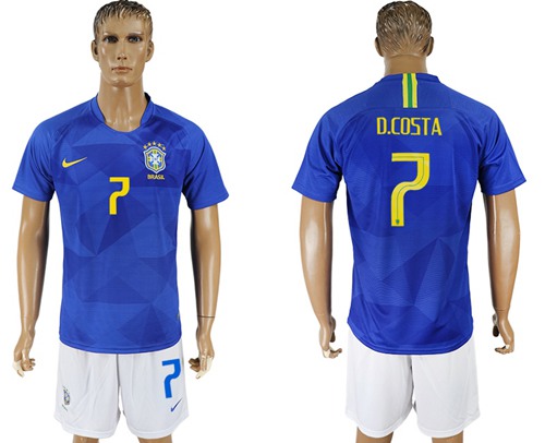 Brazil #7 D.Costa Away Soccer Country Jersey - Click Image to Close